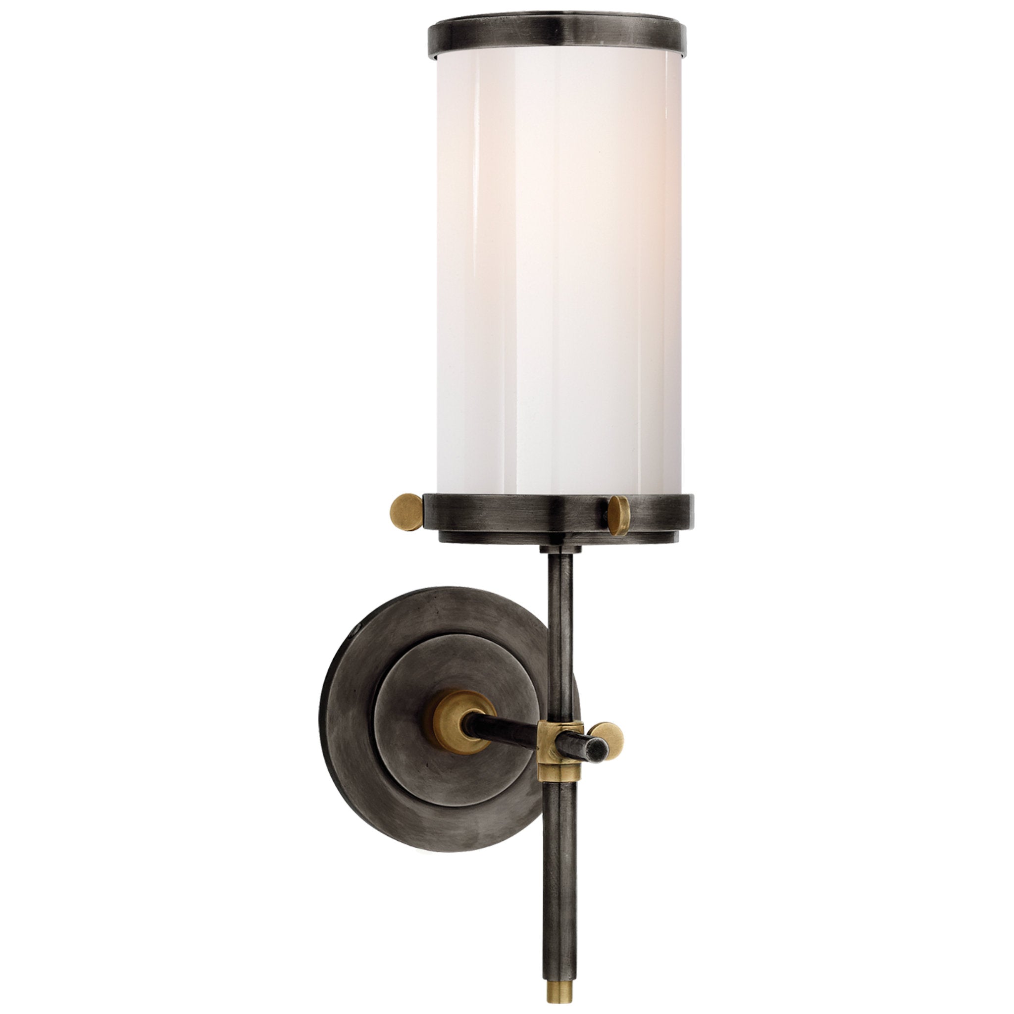 Thomas O'Brien Bryant Bath Sconce in Bronze and Hand-Rubbed Antique Brass with White Glass Wall Light W4" x H14"