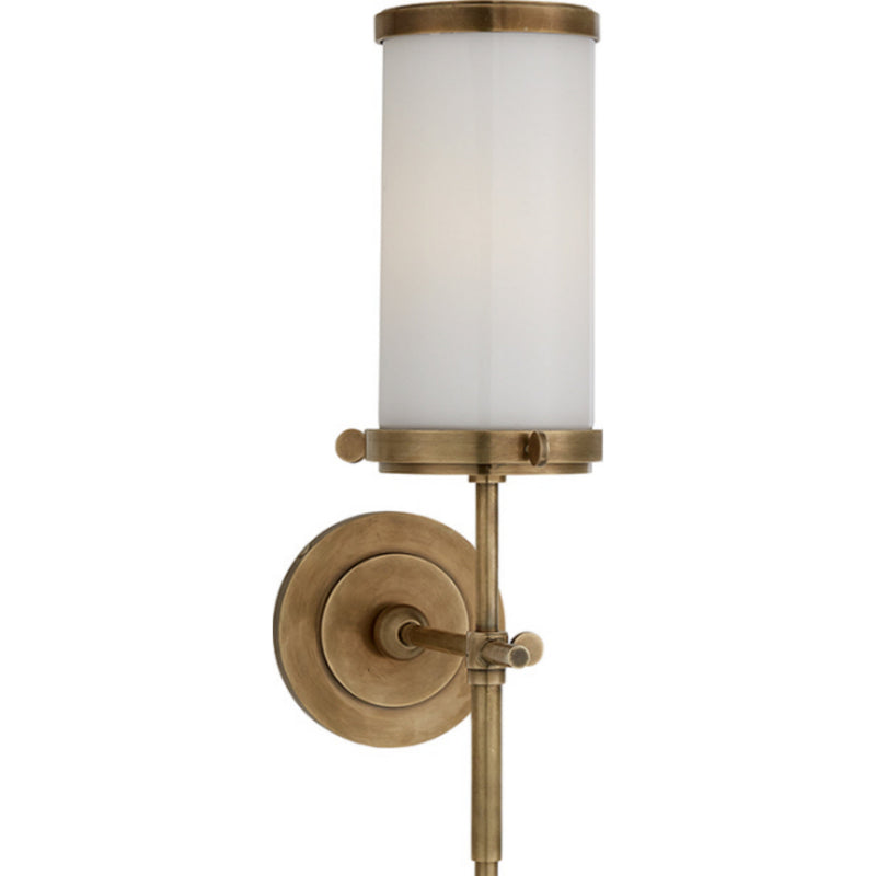 Thomas O'Brien Bryant Bath Sconce in Hand-Rubbed Antique Brass with White Glass