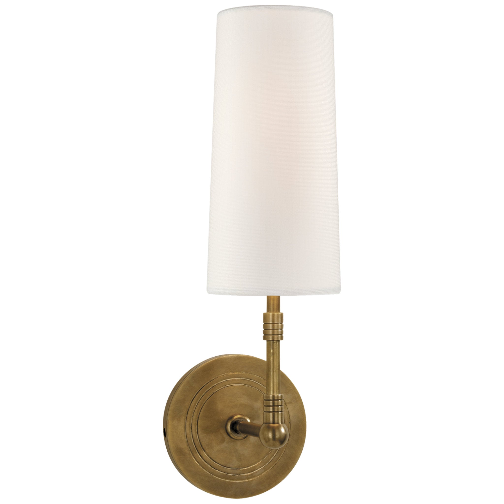 Thomas O'Brien Ziyi Sconce in Hand-Rubbed Antique Brass with Linen Shade Wall Light W4" x H12.75"