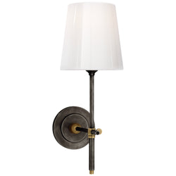 Thomas O'Brien Bryant Sconce in Bronze and Hand-Rubbed Antique Brass with White Glass