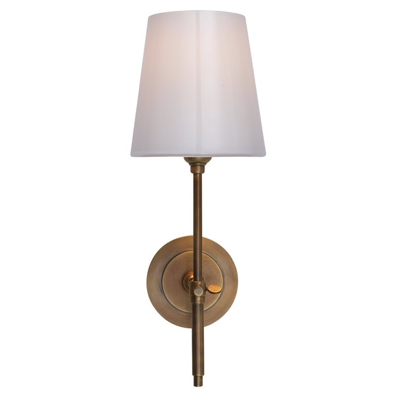 Thomas O'Brien Bryant Sconce in Hand-Rubbed Antique Brass with White Glass Shade