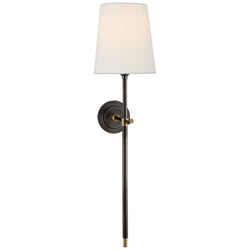 Thomas O'Brien Bryant Large Tail Sconce in Bronze and Hand-Rubbed Antique Brass with Linen Shade