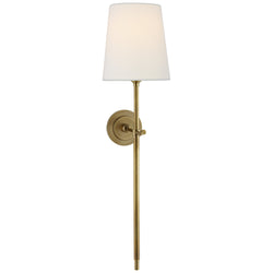 Thomas O'Brien Bryant Large Tail Sconce in Hand-Rubbed Antique Brass with Linen Shade