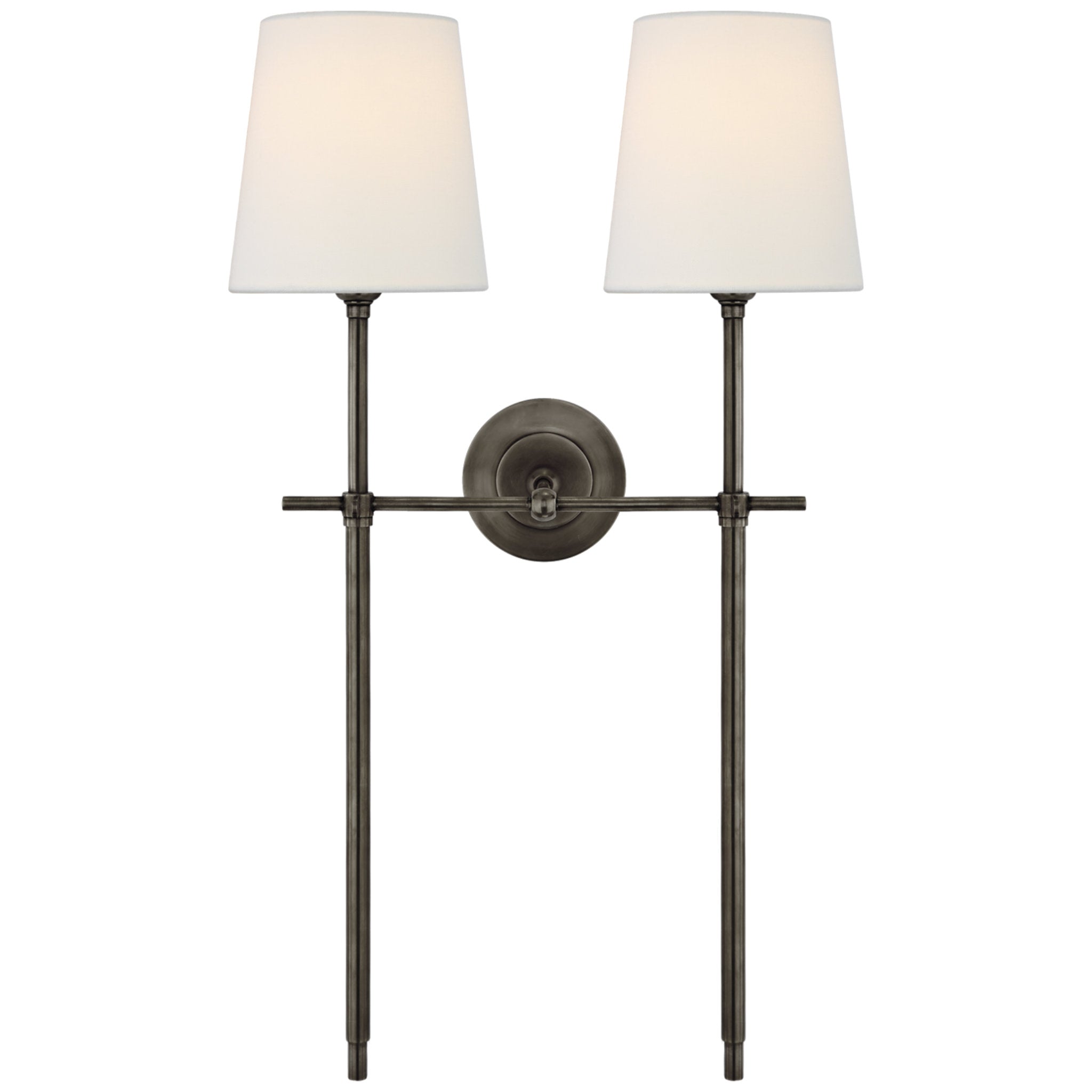 Thomas O'Brien Bryant Large Double Tail Sconce in Bronze with Linen Shades