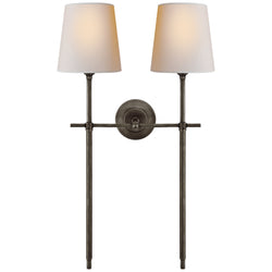 Thomas O'Brien Bryant Large Double Tail Sconce in Bronze with Natural Paper Shades