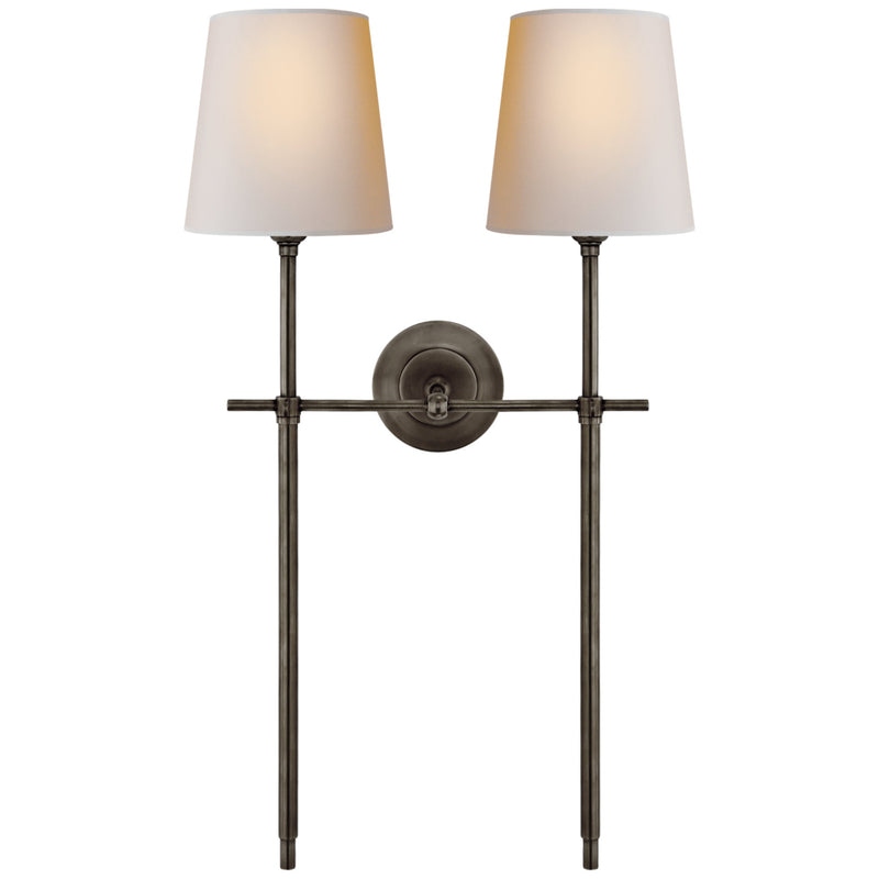 Thomas O'Brien Bryant Large Double Tail Sconce in Bronze with Natural Paper Shades