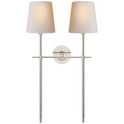 Thomas O'Brien Bryant Large Double Tail Sconce in Polished Nickel with Natural Paper Shades