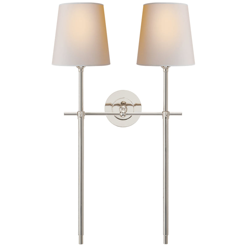 Thomas O'Brien Bryant Large Double Tail Sconce in Polished Nickel with Natural Paper Shades