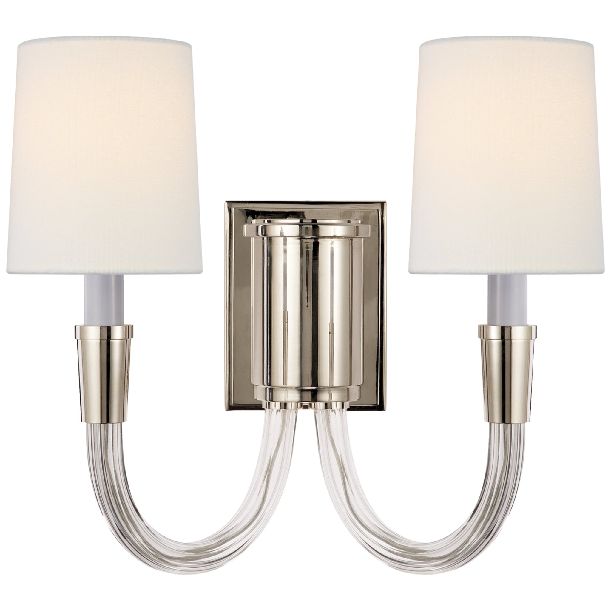 Thomas O'Brien Vivian Double Sconce in Polished Nickel with Linen Shades Wall Light W13.5" x H13.5"
