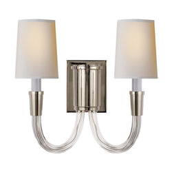 Thomas O'Brien Vivian Double Sconce in Polished Nickel with Natural Paper Shades