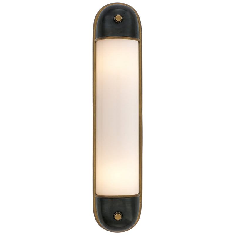 Thomas O'Brien Selecta Long Sconce in Bronze and Hand-Rubbed Antique Brass with White Glass