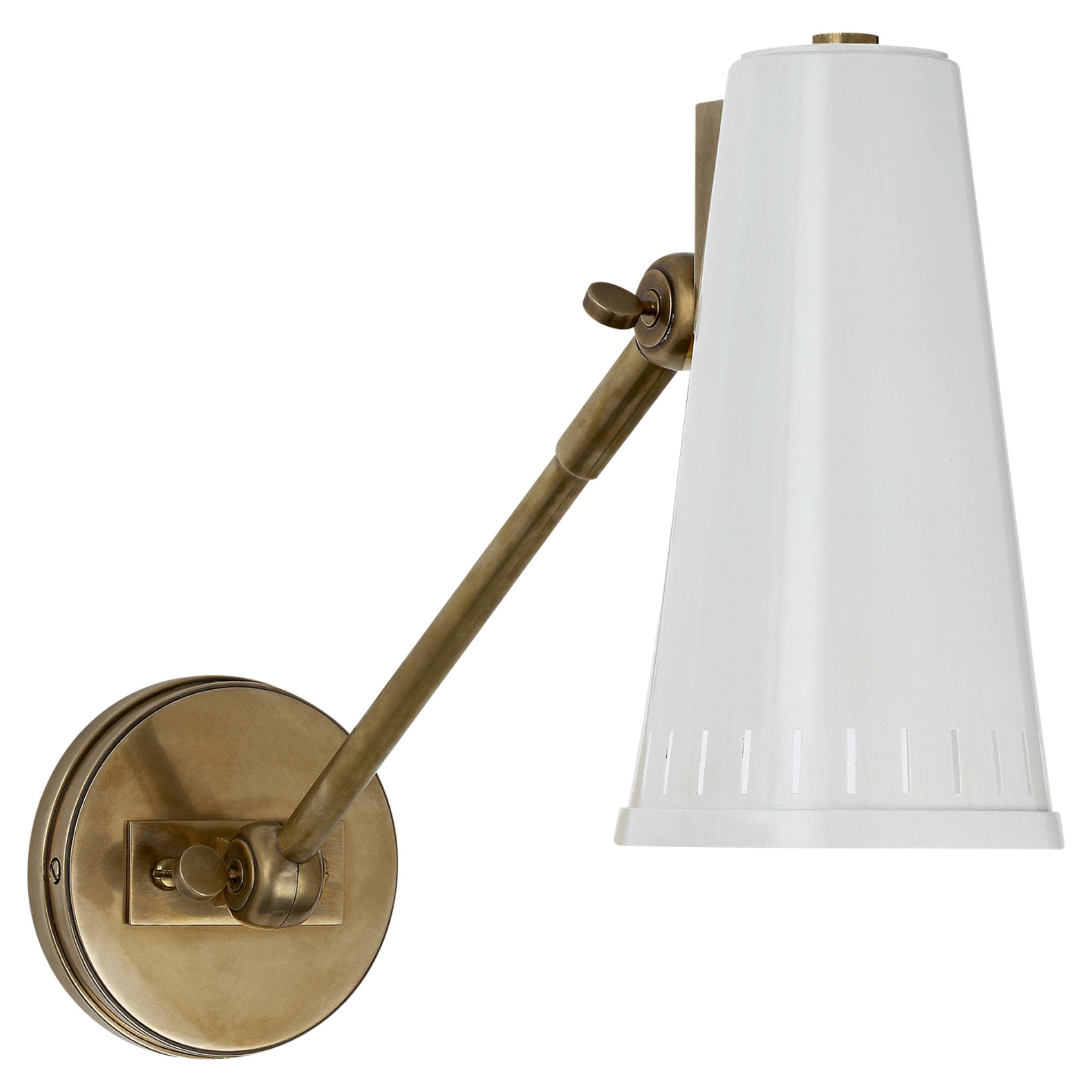 Thomas O'Brien Antonio Adjustable One Arm Wall Lamp in Hand-Rubbed Antique Brass with Antique White Shade
