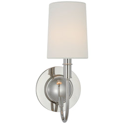 Thomas O'Brien Elkins Sconce in Polished Nickel with Linen Shade