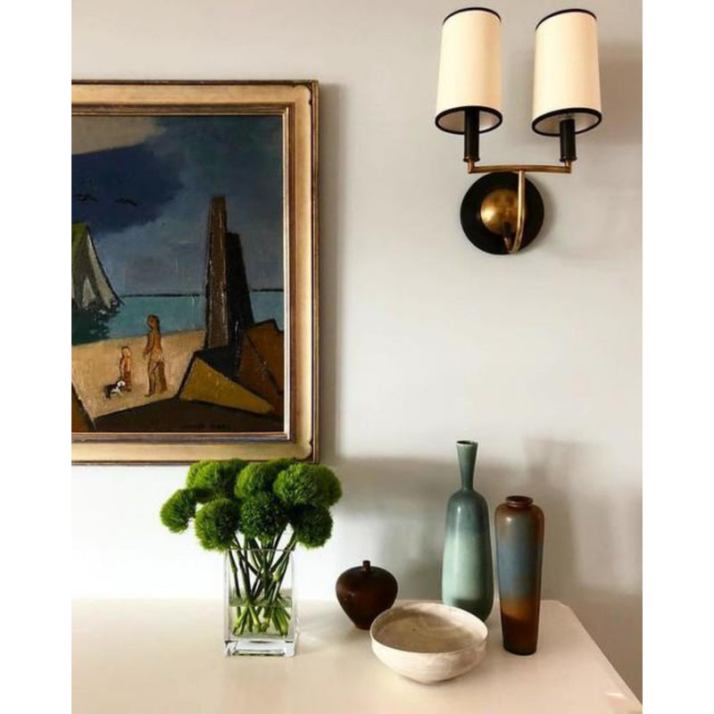 Thomas O'Brien Elkins Double Sconce in Polished Silver with Natural Paper Shades