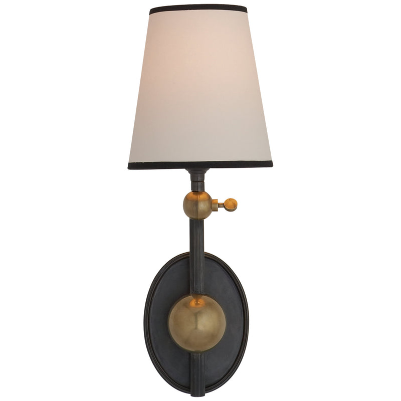Thomas O'Brien Alton Pivoting Sconce in Bronze and Hand-Rubbed Antique Brass with Natural Paper Shade with Black Tape