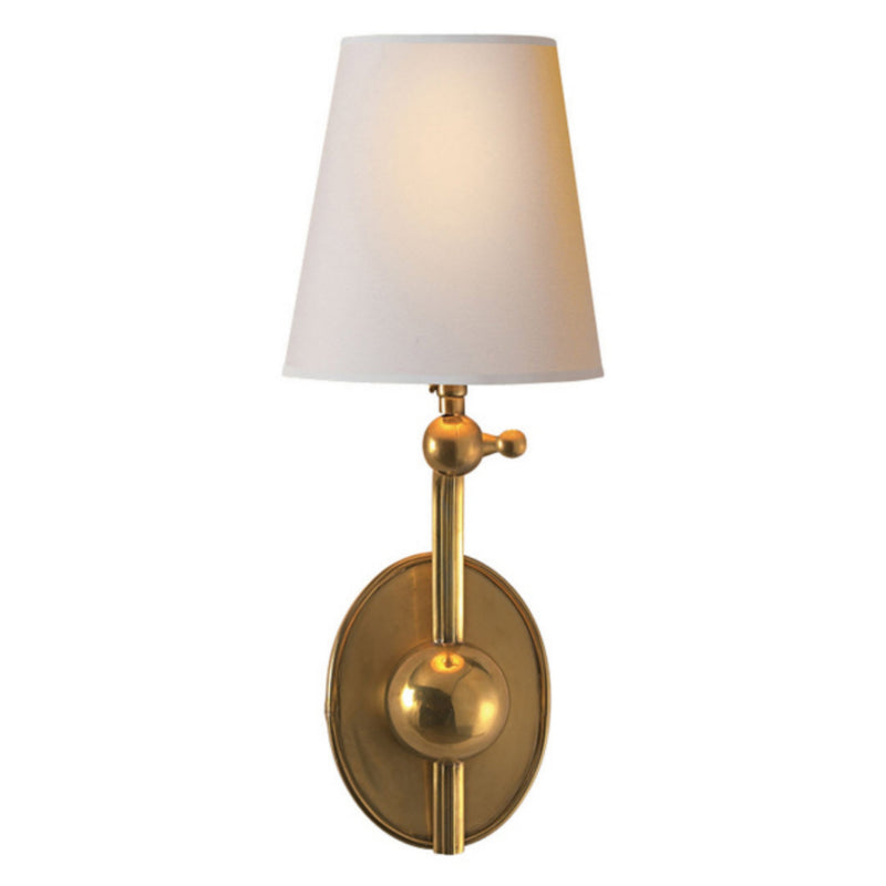 Thomas O'Brien Alton Pivoting Sconce in Hand-Rubbed Antique Brass with Natural Paper Shade