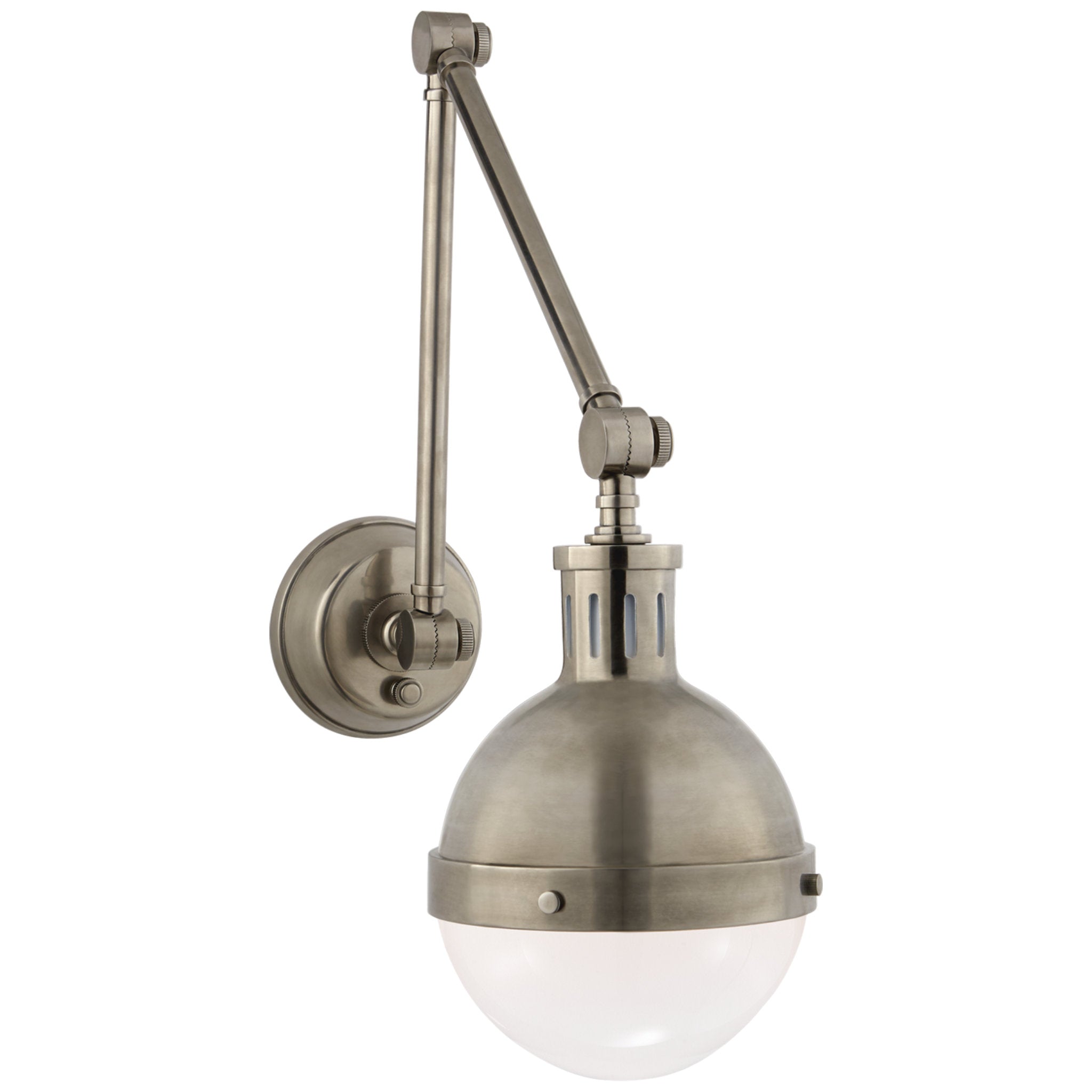Thomas O'Brien Hicks Library Light in Antique Nickel with White Glass
