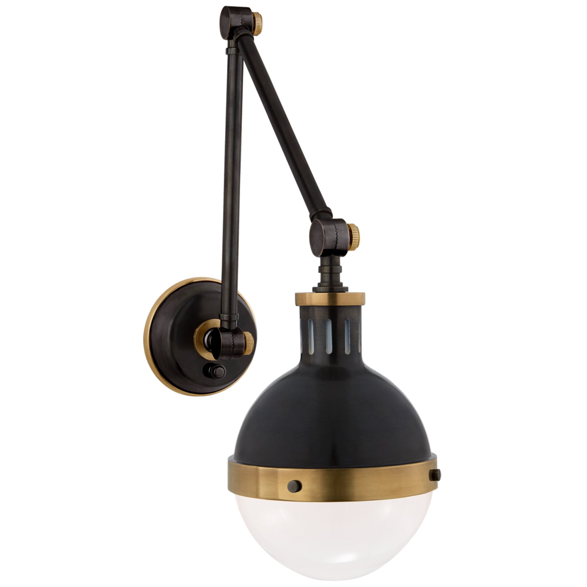 Thomas O'Brien Hicks Library Light in Bronze and Hand-Rubbed Antique Brass with White Glass