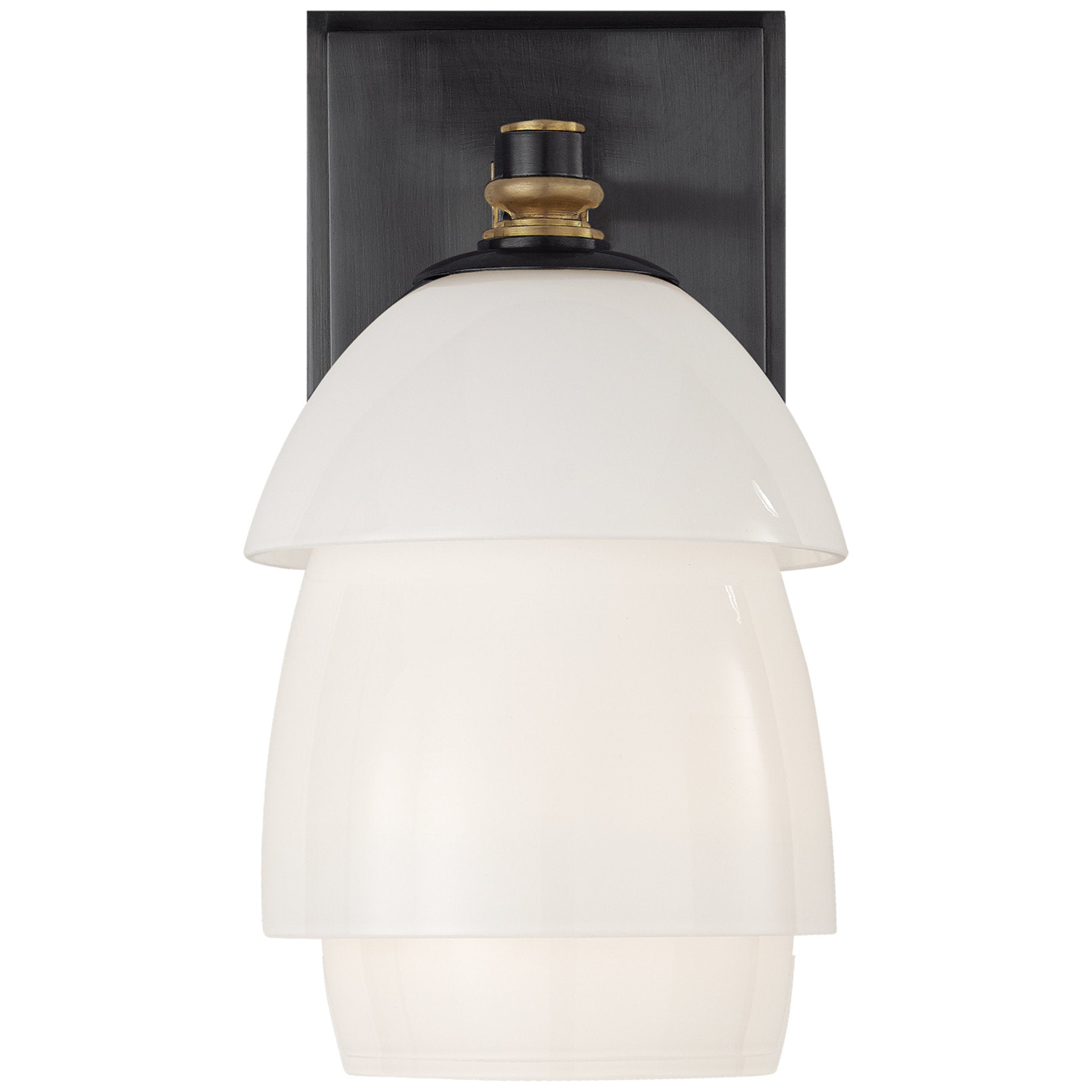 Thomas O'Brien Whitman Small Sconce in Bronze and Hand-Rubbed Antique Brass with White Glass Shade