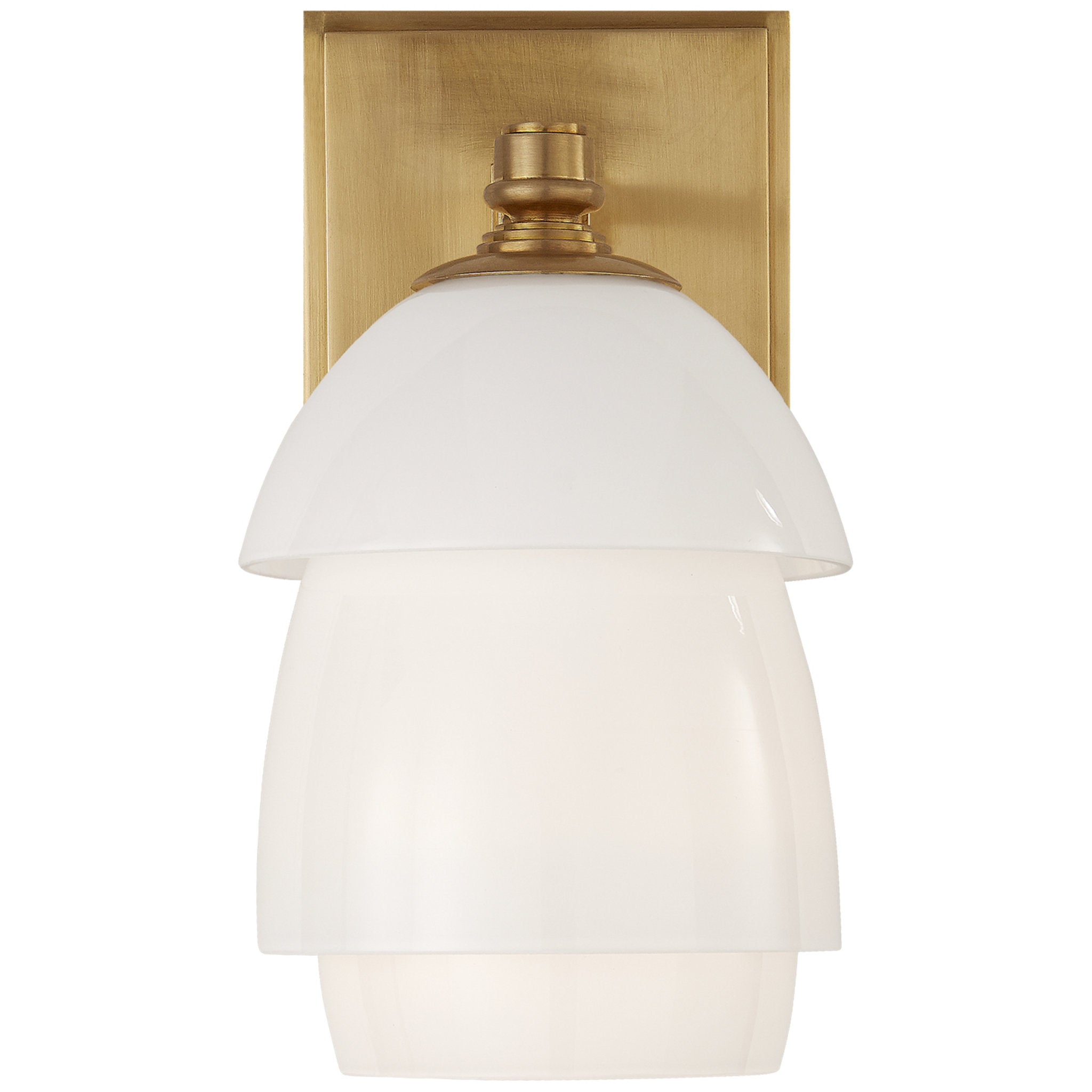 Thomas O'Brien Whitman Small Sconce in Hand-Rubbed Antique Brass with White Glass Shade