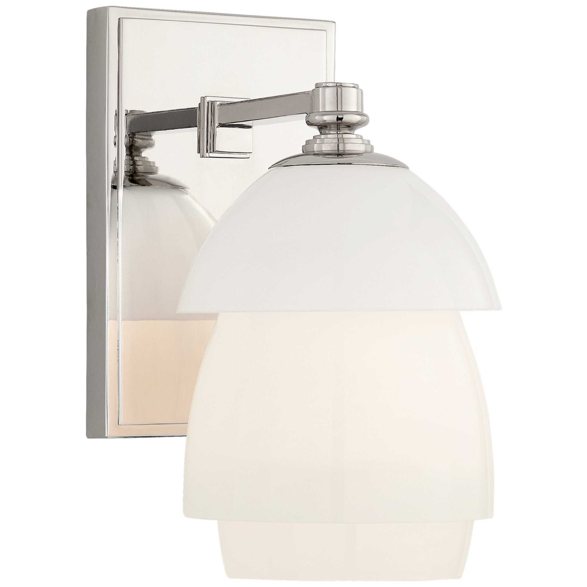 Thomas O'Brien Whitman Small Sconce in Polished Nickel with White Glass Shade
