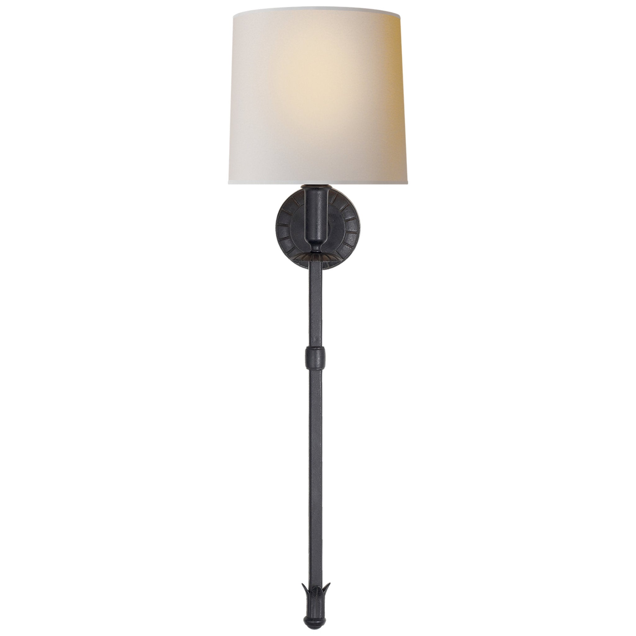Thomas O'Brien Michel Tail Sconce in Aged Iron with Natural Paper Shade