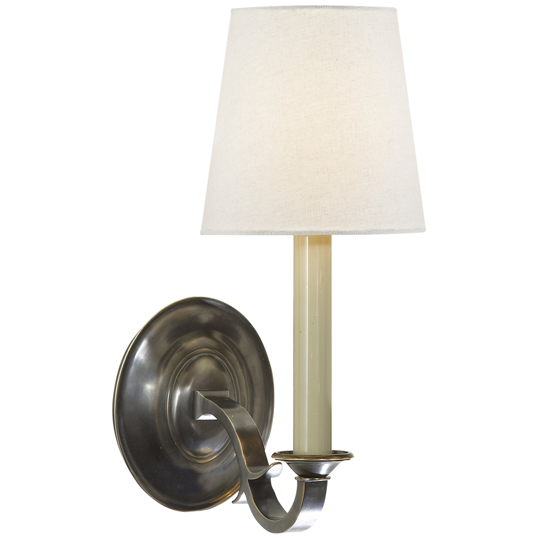 Thomas O'Brien Channing Single Sconce in Bronze with Linen Shade Wall Light W6" x H14"