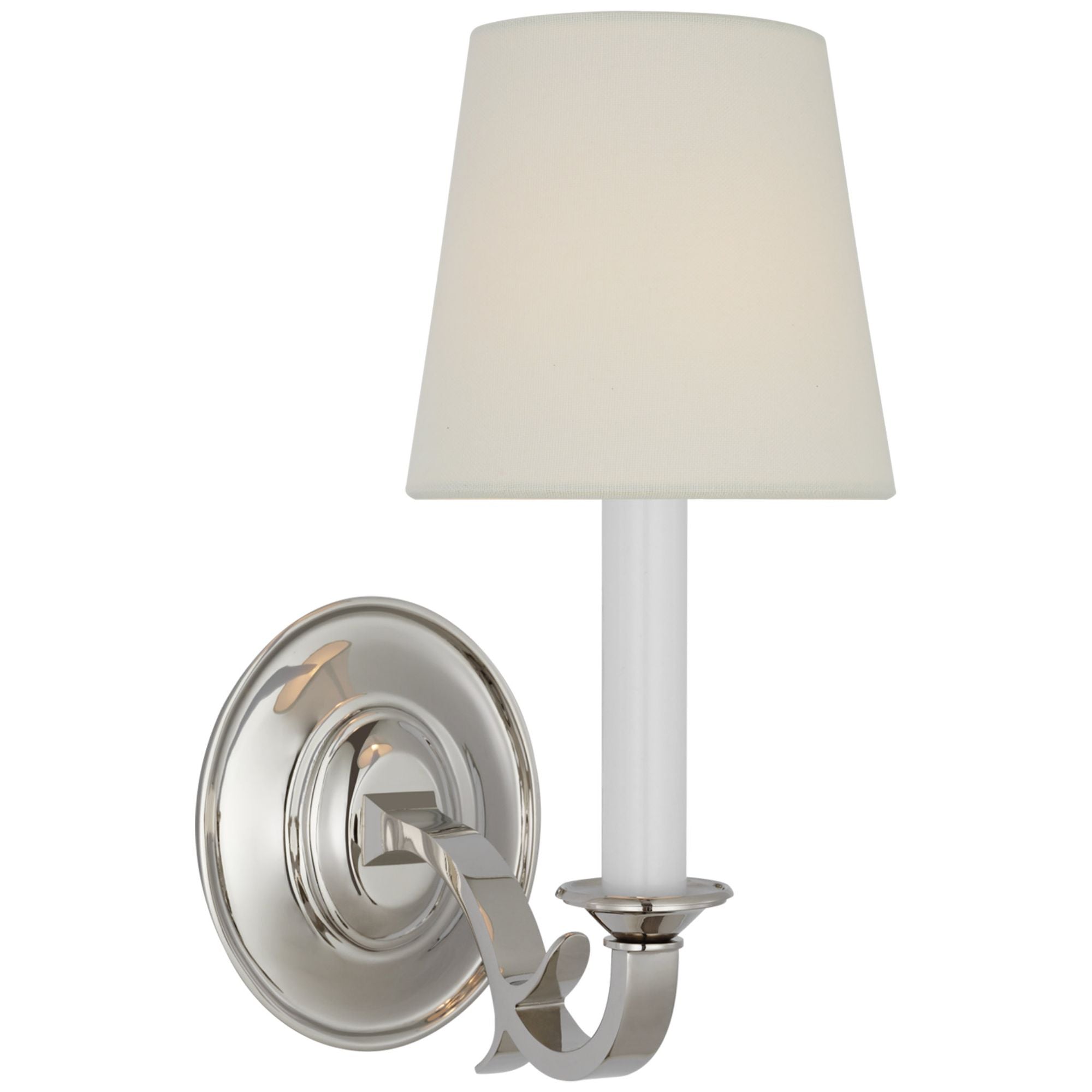 Thomas O'Brien Channing Single Sconce in Polished Nickel with Linen Shade Wall Light W6" x H14"