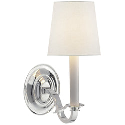 Thomas O'Brien Channing Single Sconce in Polished Silver with Linen Shade