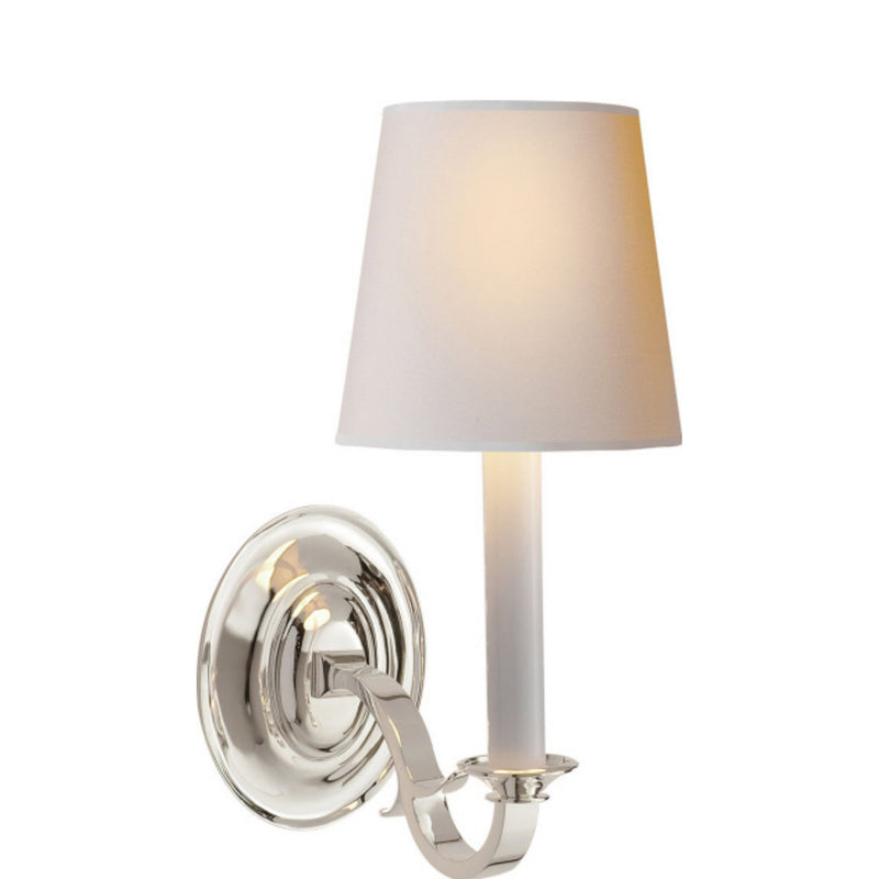 Thomas O'Brien Channing Single Sconce in Polished Silver with Natural Paper Shade