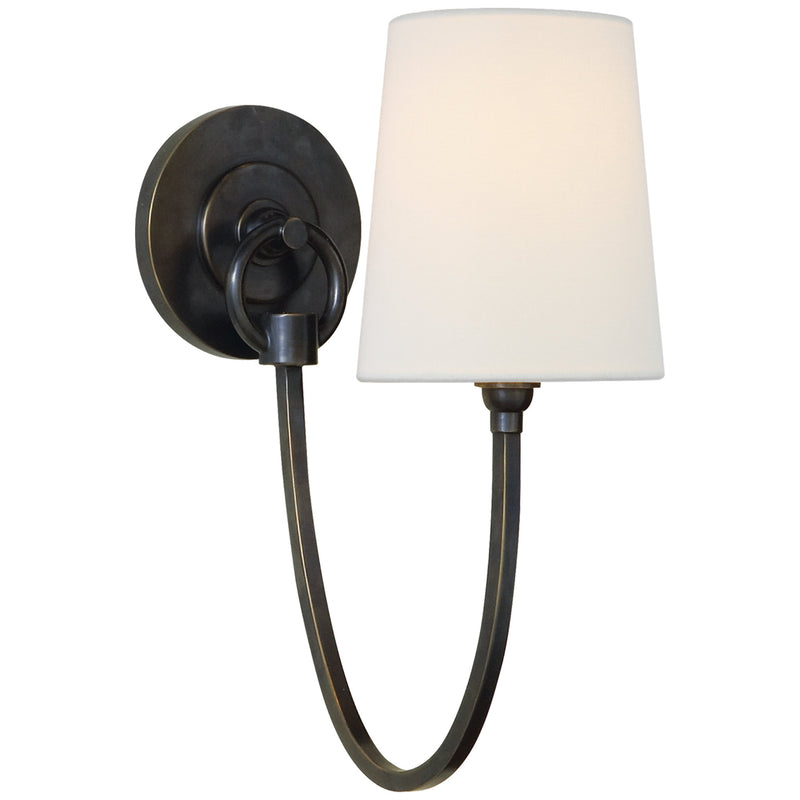 Thomas O'Brien Reed Single Sconce in Bronze with Linen Shade