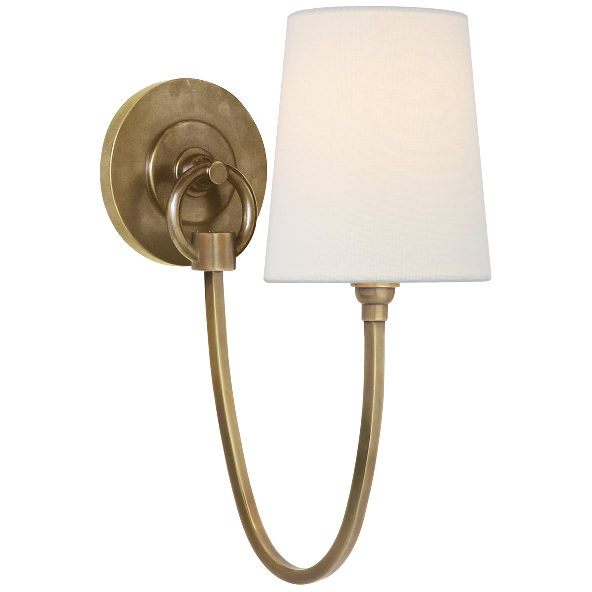 Thomas O'Brien Reed Single Sconce in Hand-Rubbed Antique Brass with Linen Shade
