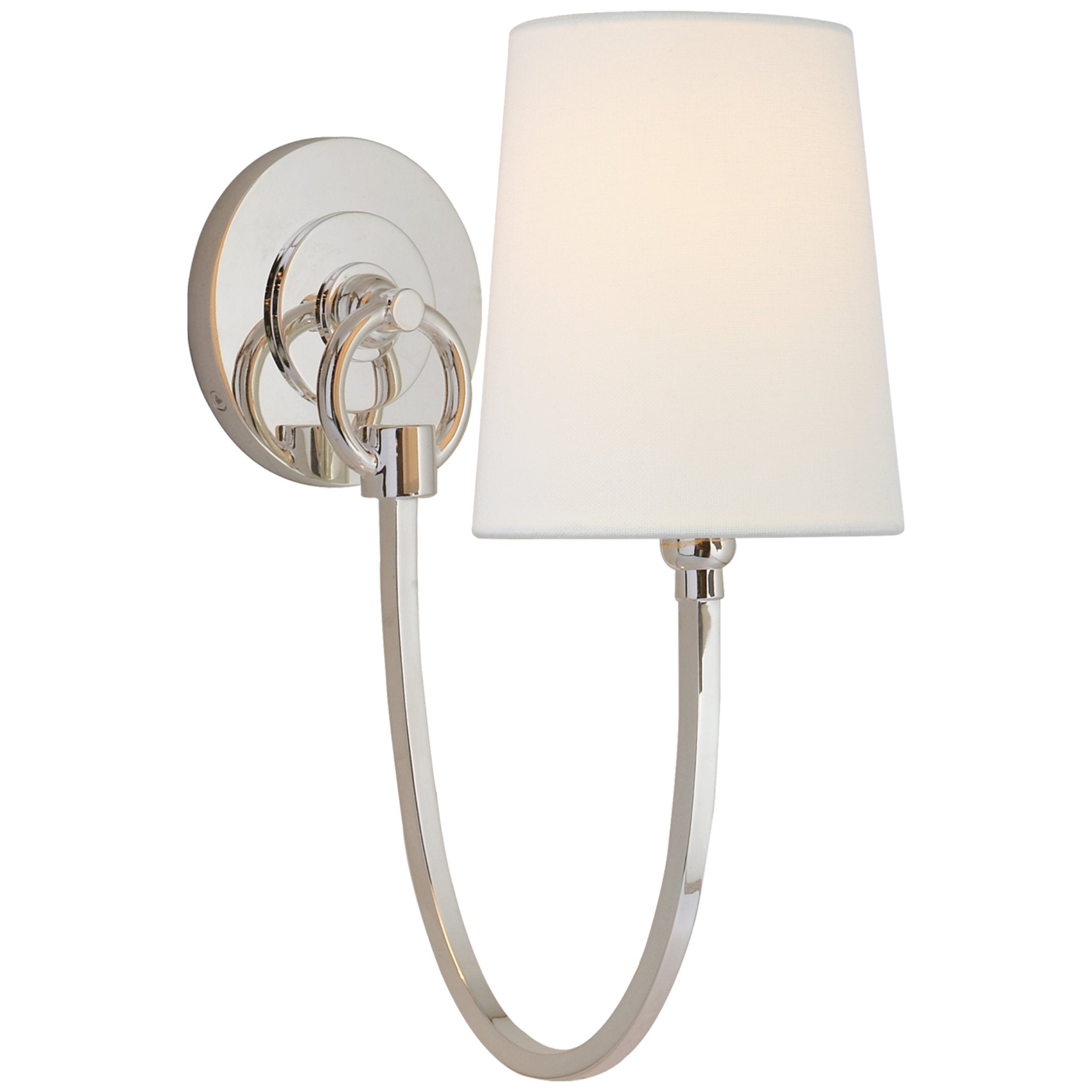 Thomas O'Brien Reed Single Sconce in Polished Nickel with Linen Shade Wall Light W5" x H13"