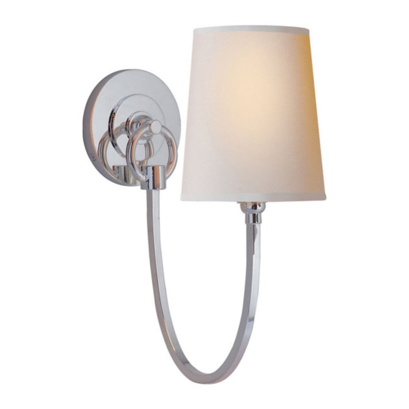 Thomas O'Brien Reed Single Sconce in Polished Silver with Natural Paper Shade