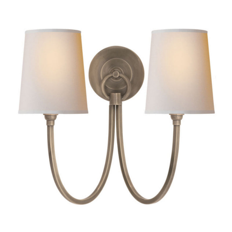 Thomas O'Brien Reed Double Sconce in Antique Nickel with Natural Paper Shades