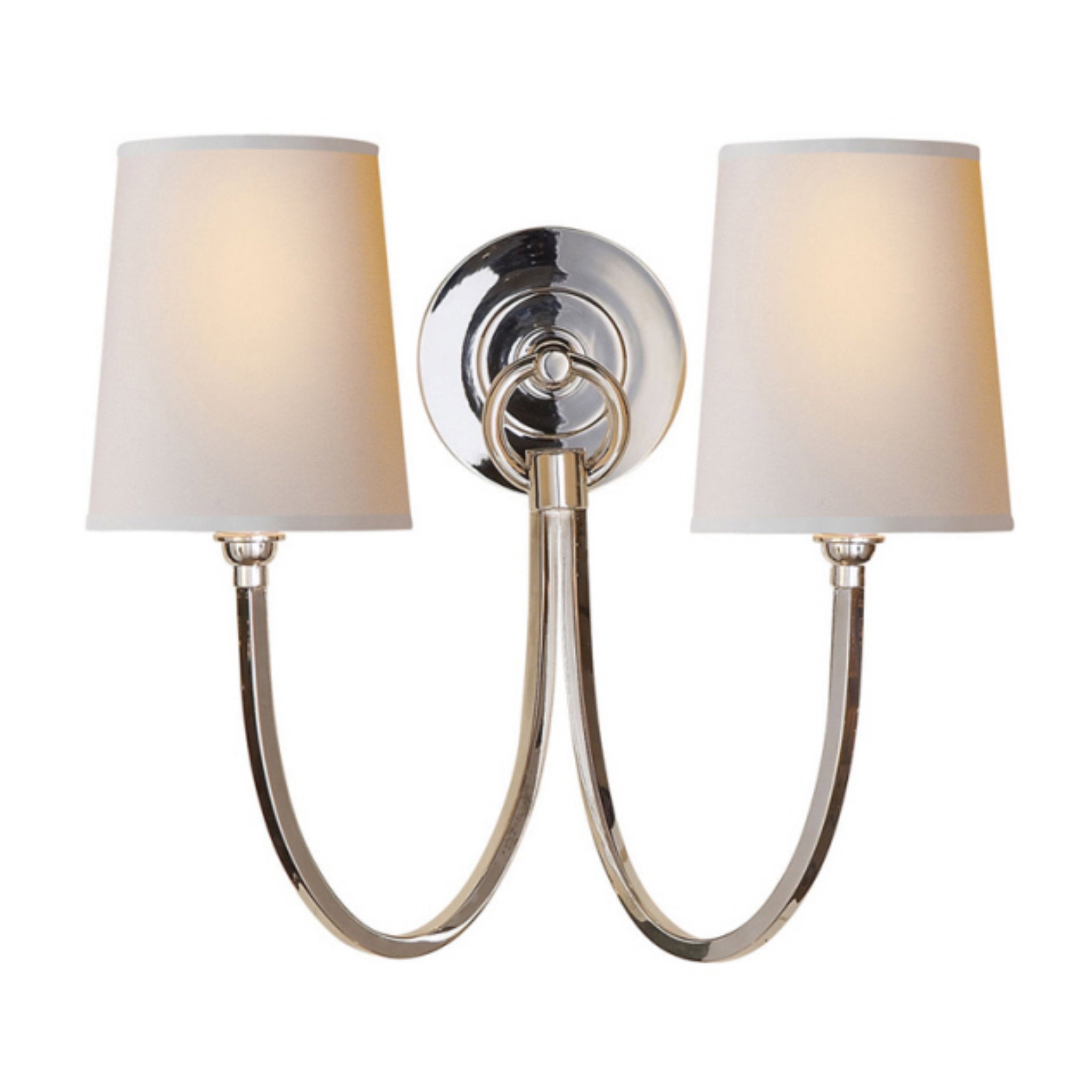 Thomas O'Brien Reed Double Sconce in Polished Silver with Natural Paper Shades Open Box