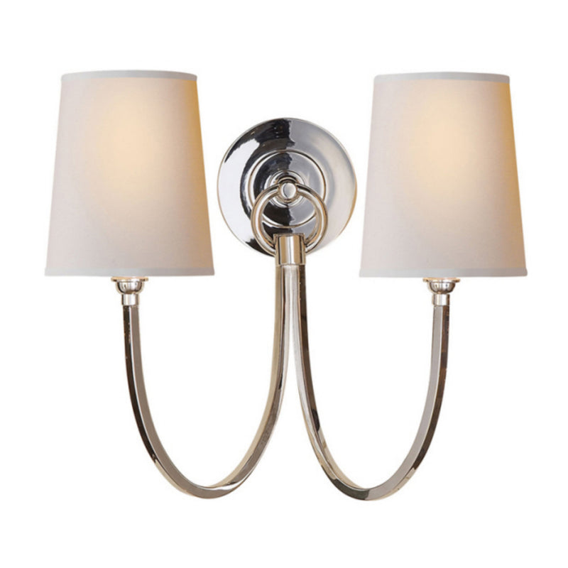 Thomas O'Brien Reed Double Sconce in Polished Silver with Natural Paper Shades