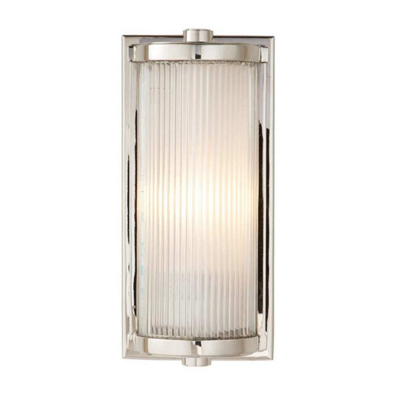 Thomas O'Brien Dresser Short Glass Rod Light in Polished Nickel with Frosted Glass Liner