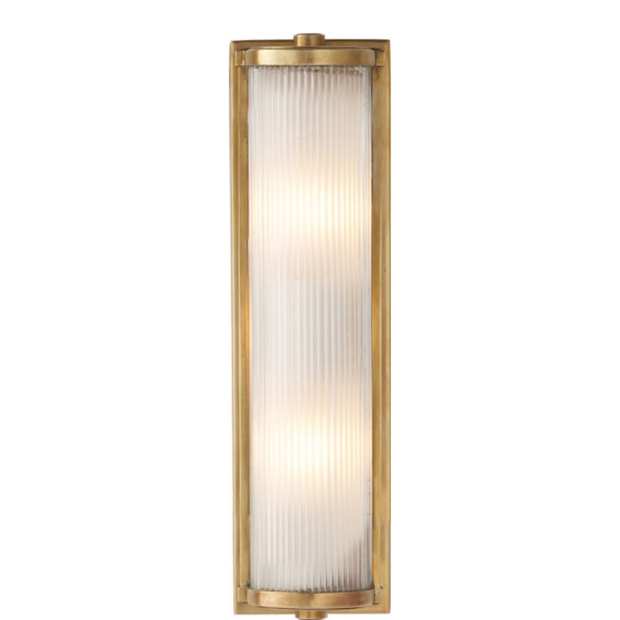 Thomas O'Brien Dresser Long Glass Rod Light in Hand-Rubbed Antique Brass with Frosted Glass Liner
