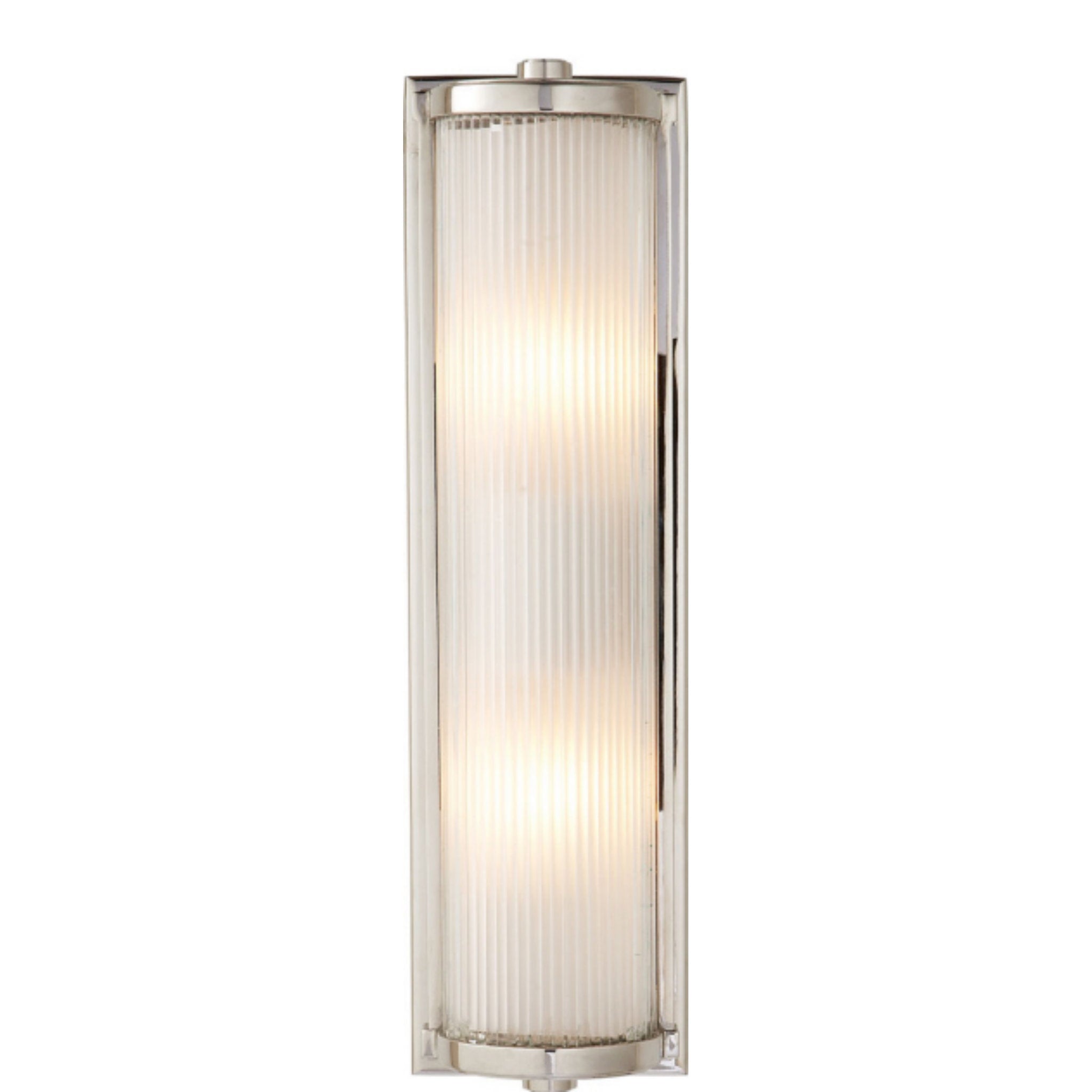 Thomas O'Brien Dresser Long Glass Rod Light in Polished Nickel with Frosted Glass Liner Open Box