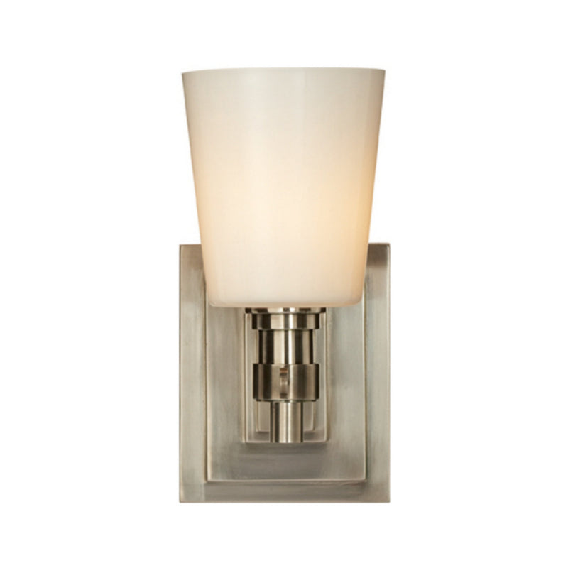 Thomas O'Brien Bryant Single Bath Sconce in Antique Nickel with White Glass