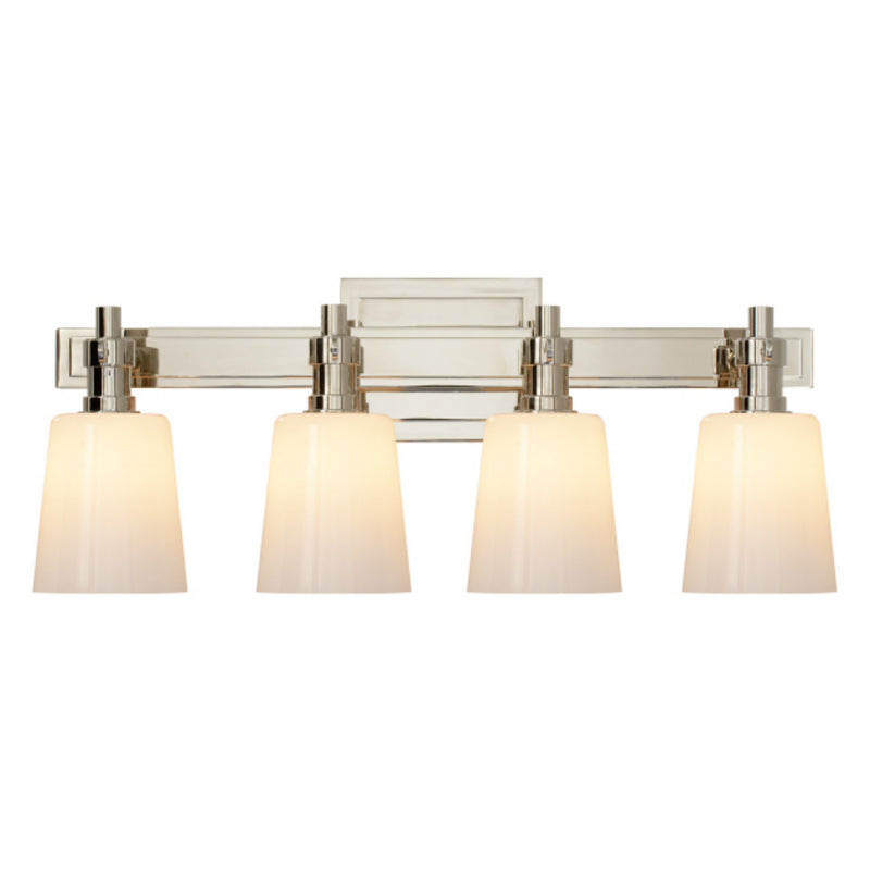 Thomas O'Brien Bryant Four-Light Bath Sconce in Polished Nickel with White Glass
