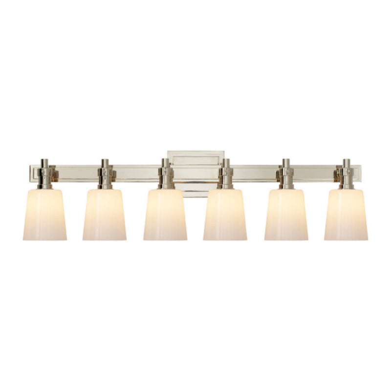 Thomas O'Brien Bryant Six-Light Linear Bath Sconce in Polished Nickel with White Glass