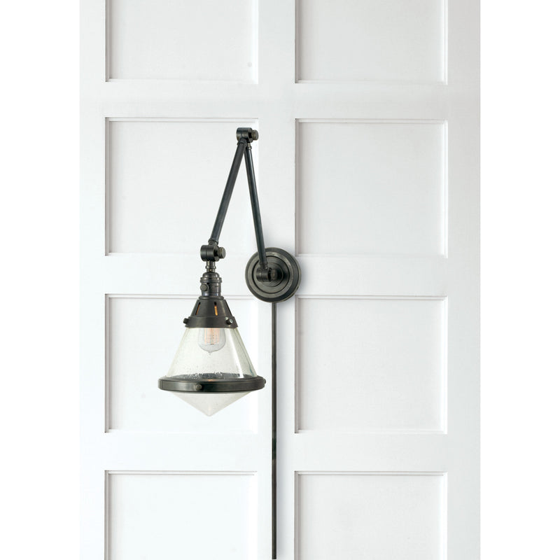 Thomas O'Brien Gale Library Wall Light in Bronze with Seeded Glass