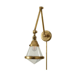 Thomas O'Brien Gale Library Wall Light in Hand-Rubbed Antique Brass with Seeded Glass