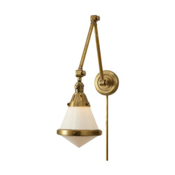 Thomas O'Brien Gale Library Wall Light in Hand-Rubbed Antique Brass with White Glass