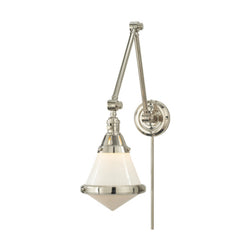 Thomas O'Brien Gale Library Wall Light in Polished Nickel with White Glass