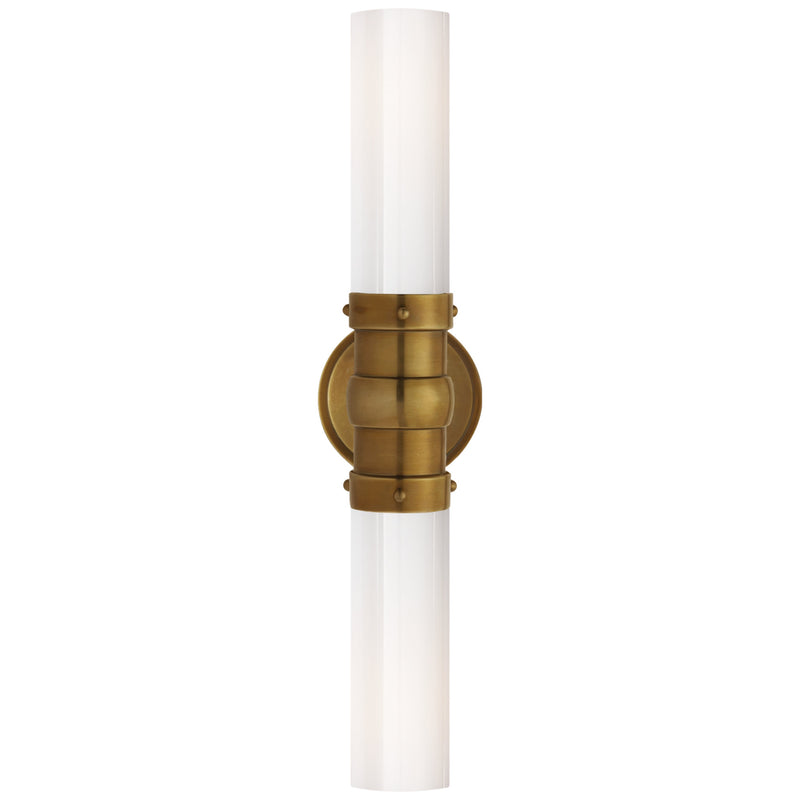 Thomas O'Brien Graydon Double Bath Light in Hand-Rubbed Antique Brass with White Glass