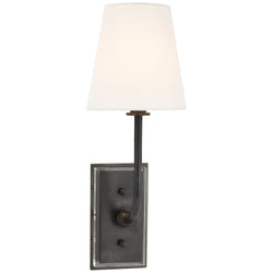 Thomas O'Brien Hulton Sconce in Bronze with Crystal Backplate with Linen Shade