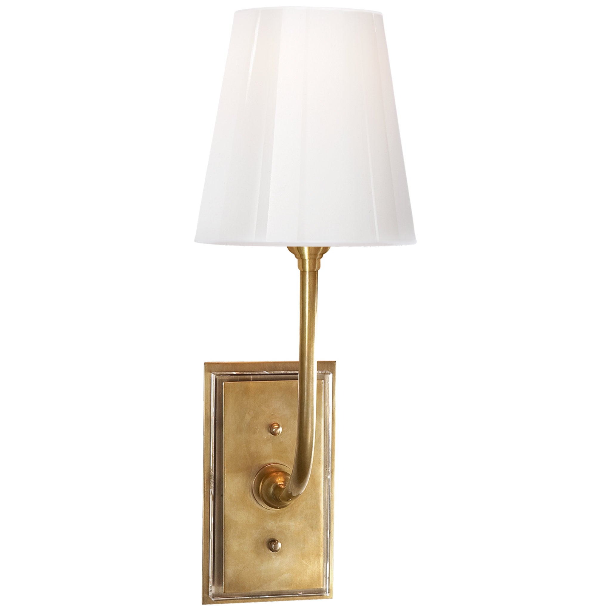 Thomas O'Brien Hulton Sconce in Hand-Rubbed Antique Brass with Crystal Backplate and White Glass Shade